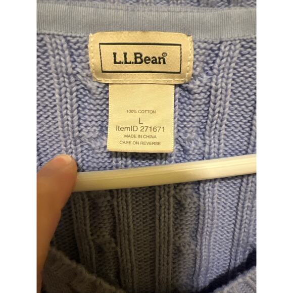 L.L. Bean Cable Knit Sweater Women's Size Large Periwinkle Blue 100% Cotton - Picture 3 of 10